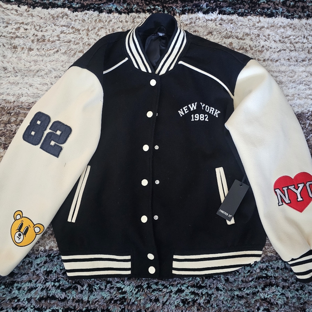 Plus Size Varsity Letterman Bomber Jacket